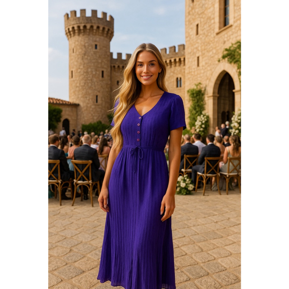 Vintage Button Front Maxi Dress Purple Plaza South L Romantic Wedding Elegant - Picture 1 of 10
